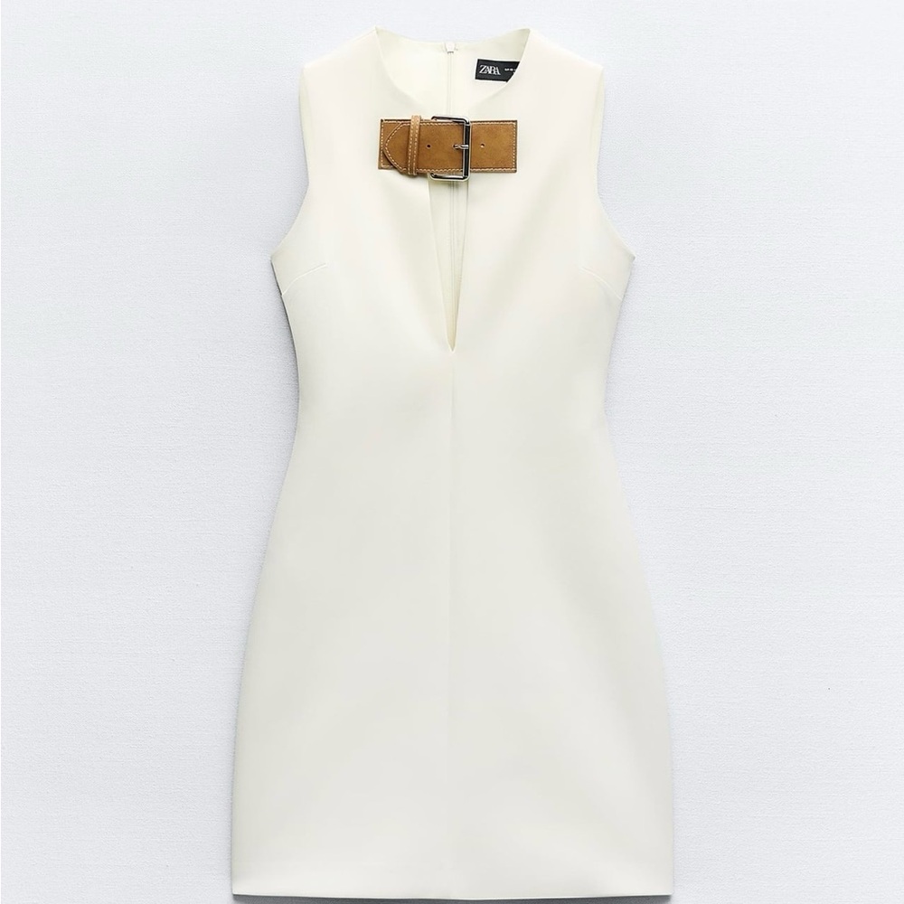 NWT- Zara white belt dress Size M
